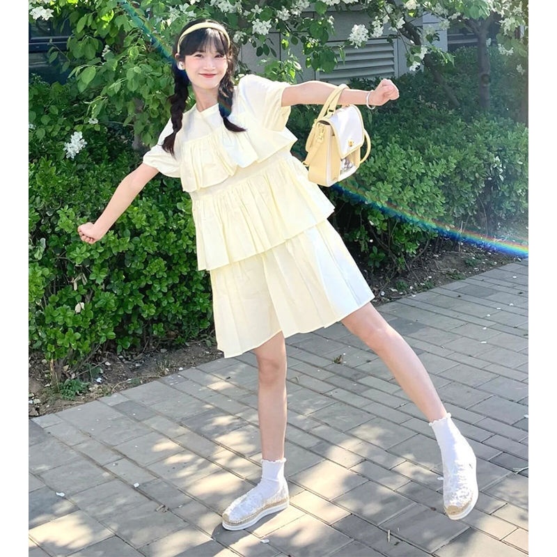 Đầm Búp Bê Tay Phồng Màu Vàng Sữa Phong Cách Nữ Sinh