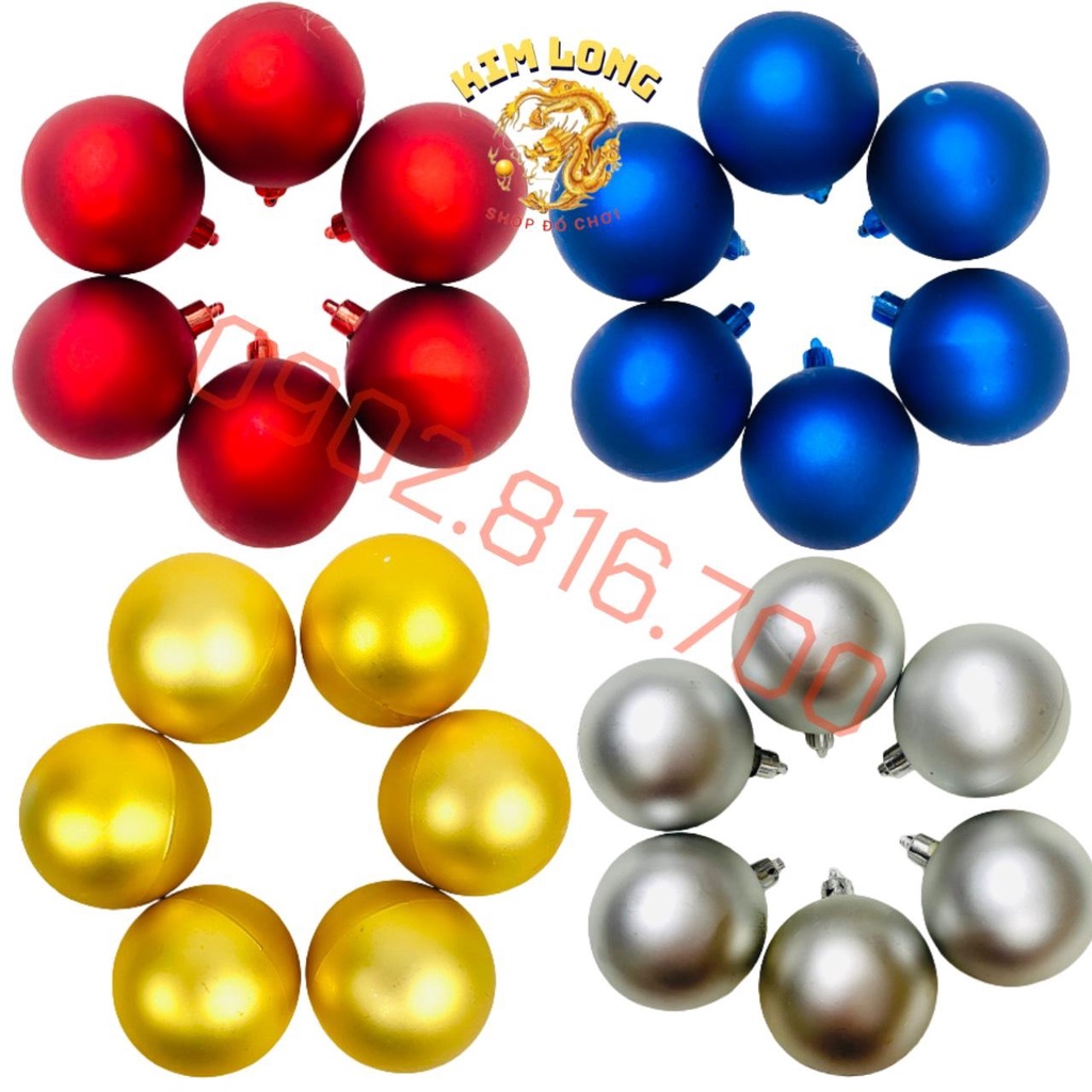 Set 6 trái châu mờ màu vàng bạc đỏ xanh dương 4cm 6cm 8cm 10cm phụ kiện làm vòng nguyệt quế trang trí cây thông noel