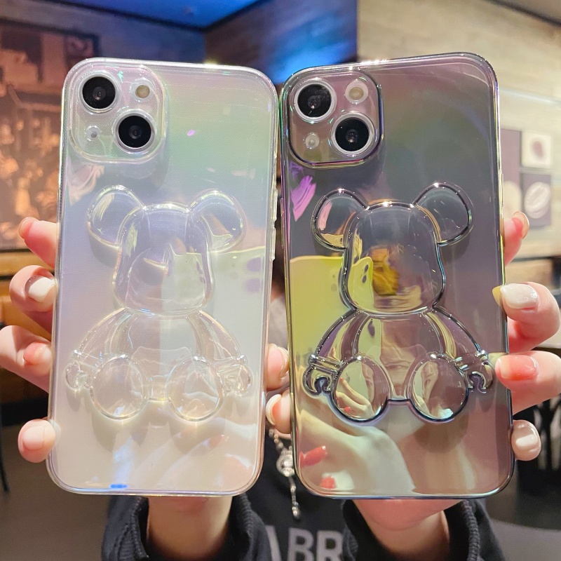 Ốp Điện Thoại TPU Màu Gradient Họa Tiết Chú Gấu Nhỏ Dễ Thương Thời Trang Cho iPhone 14 13 12 11 Pro Max Chống Rơi