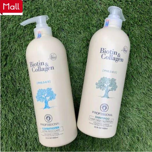 Biotin Collagen - Cặp Dầu Gội Biotin Collagen Trắng 1000ml | Biotin Collagen Giảm Rụng Tóc, Kích Mọc Tóc, Phục Hồi Tóc