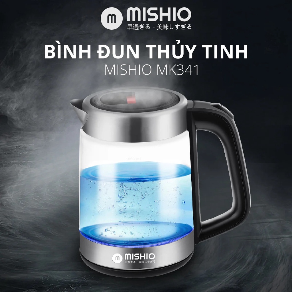 Bình đun 1.8L thủy tinh borosilicate mâm inox 304 Mishio MK341