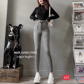 Quần jean nữ co giãn, quần bò lưng cao 9 tấc dáng ôm body cạp cao nhiều mẫu Bi_shop 173 ms623