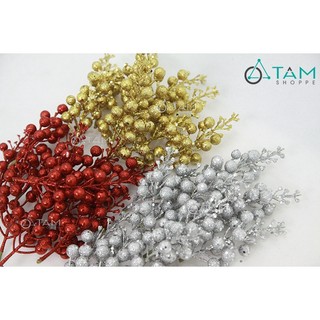 [NOEL-GIÁNG SINH-CÓ HỎA TỐC] Combo 10  cành cherry trang trí Noel phủ kim tuyến số 18