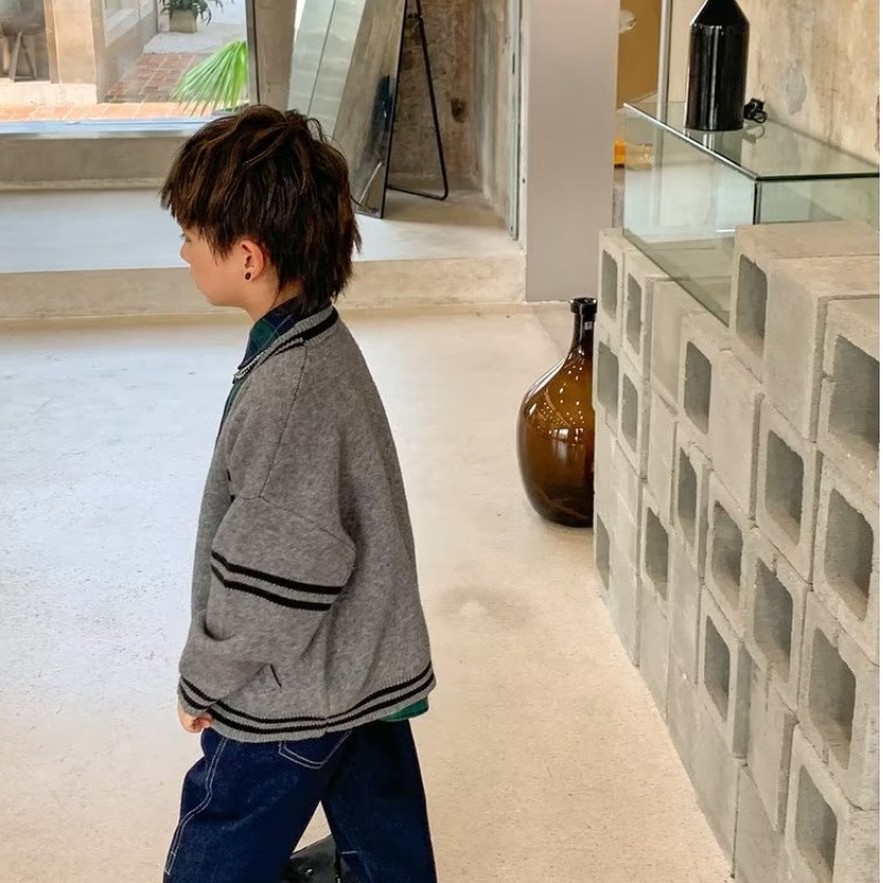 Áo Khoác Len Cardigan Dáng Rộng Thoải Mái Thời Trang Cho Bé Trai 3-15 Tuổi