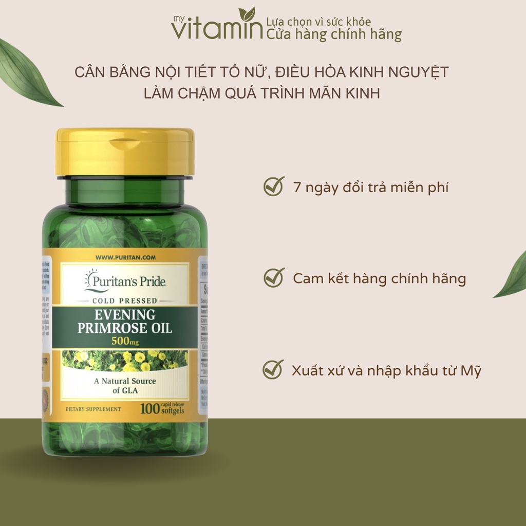 Dầu Hoa Anh Thảo Viên Uống Giảm Mụn Nội Tiết, Cân Bằng Nội Tiết Evening Primrose Oil -Puritan's Pride