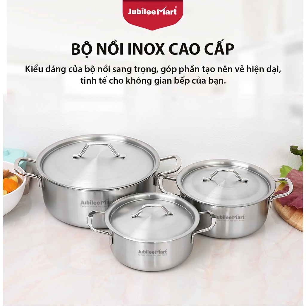 Bộ nồi xoong inox dùng được cho tât cả các bếp từ G01 dùng nấu cháo, thức ăn an toàn sức khỏe không gỉ bảo hành
