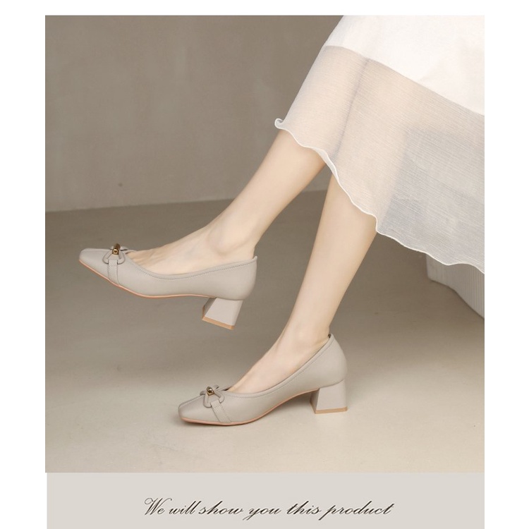 Giày Búp Bê Mũi Tròn Màu Trơn Đính Nơ Thời Trang Cho Nữ