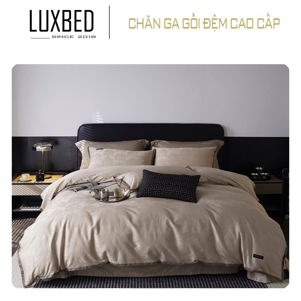 Set Chăn Ga Lụa FreeMonde Vân Chìm Mẫu Trơn Cao Cấp - LUXBED Nhập khẩu và phân phối.