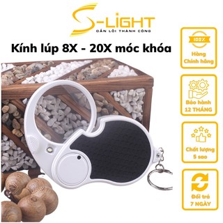 Kính lúp 8X - 20X móc khóa có đèn led soi vòng đeo tay, đồ phong thủy