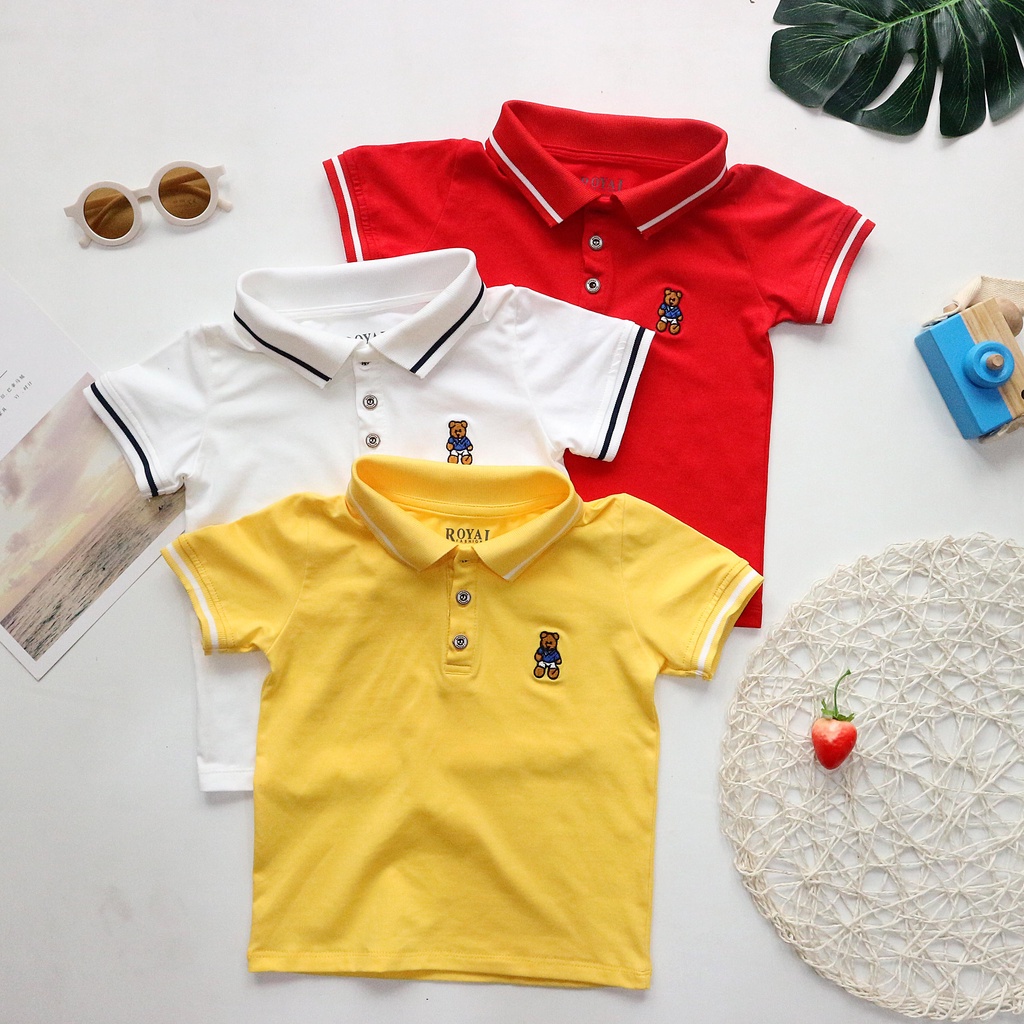 Áo polo bé trai, áo bé trai cao cấp thêu hình gấu cho Bé từ 8-29kg