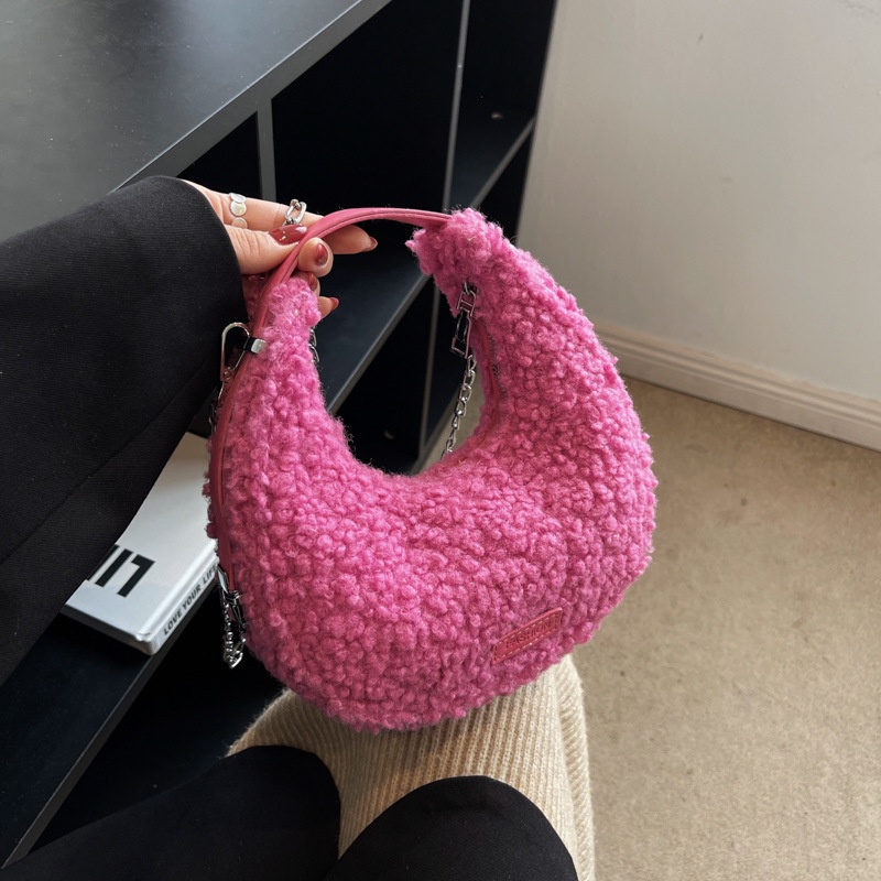 IELGY Túi Đeo Chéo Hình Mặt Trăng Khuyết Nhồi Bông Phong Cách Cổ Điển Thời Trang Cho Nữ