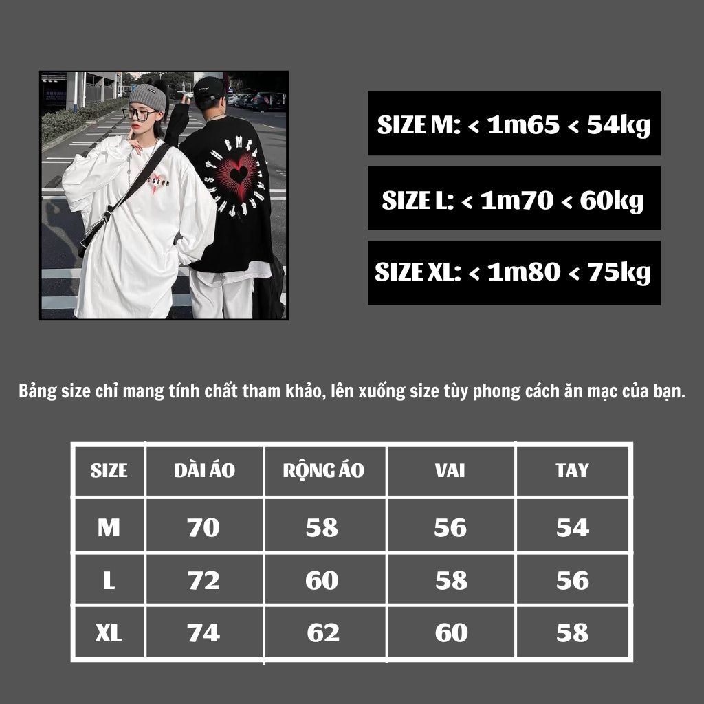 Áo sweater unisex CCANN, áo longtee dài tay họa tiết trái tim form rộng XESINU