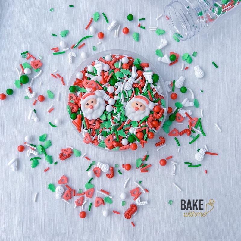 Kẹo bông đường, kẹo trang trí, kẹo bi đường, cốm trang trí ông già noel giáng sinh để trang trí bánh kem, bánh sinh nhật