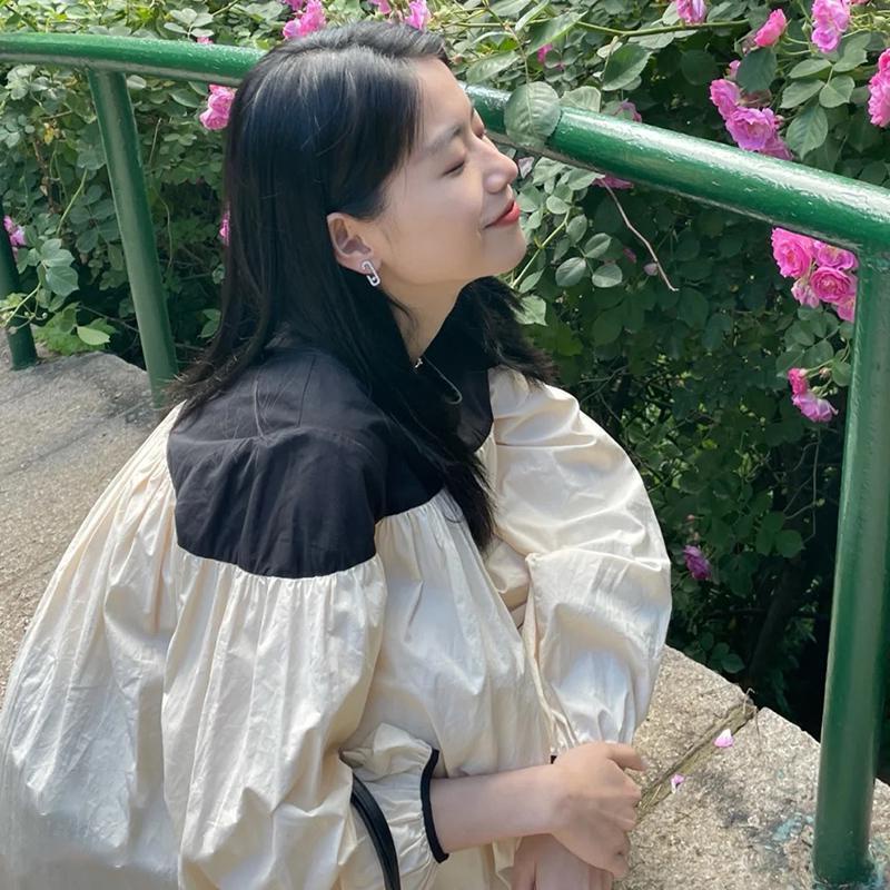 Áo Sơ Mi Oversize Màu Sắc Tương Phản Phong Cách retro Dành Cho Nữ