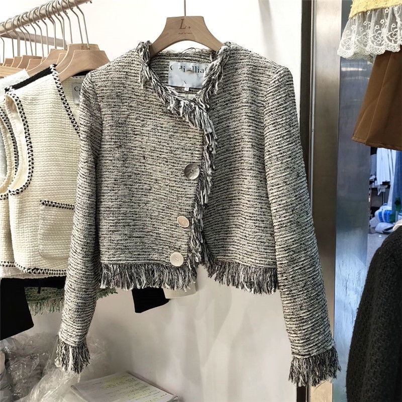 Bán Chạy!F &amp; X Tweed Áo Khoác Cardigan Ngắn Tay Dài Phối Tua Rua Cài Nút Phong Cách Pháp Cao Cấp Thời Trang Mùa Thu 2022 Cho Nữ Xiaoxiang