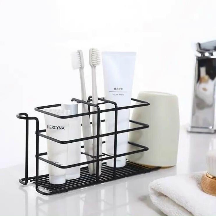 ⛔FREESHIPXTRA+⛔ Giá treo bàn chải, kem đánh răng có chỗ để cốc (LOẠI ĐEN - TẶNG MIẾNG DÁN)