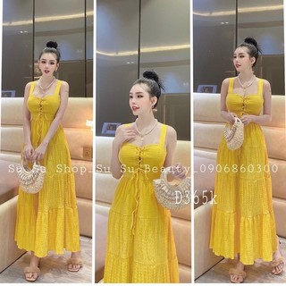 [Hàng mới]Đầm xoè 2 dây đan dây ngực dáng xoè vải đũi xốp-hình thật.