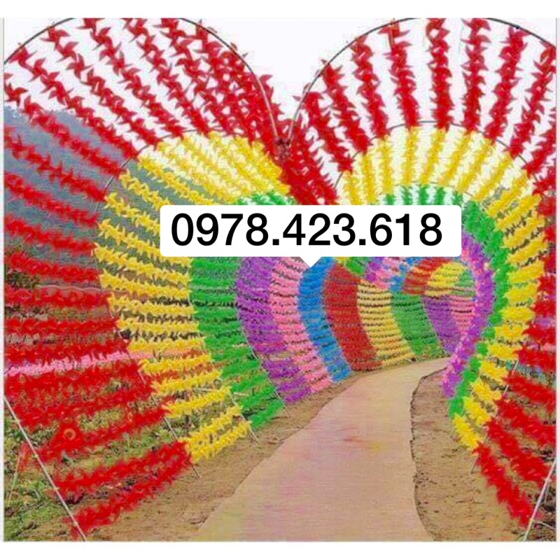 100 Chong chóng nhựa 7 màu treo dây trang trí trường học, mầm non, khu du lịch