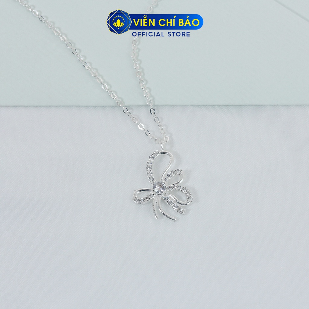 Dây chuyền bạc nữ hình nơ đính đá chất liệu bạc 925 thời trang phụ kiện trang sức Viễn Chí Bảo D400471