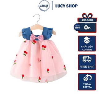 Váy bé gái cánh tiên thêu dâu và cherry dễ thương (hàng QCCC) từ 6 tháng đến 4 tuổi