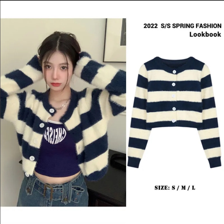 Áo Khoác Sweater Dệt Kim Kẻ Sọc Dáng Rộng Thoải Mái Cho Nữ