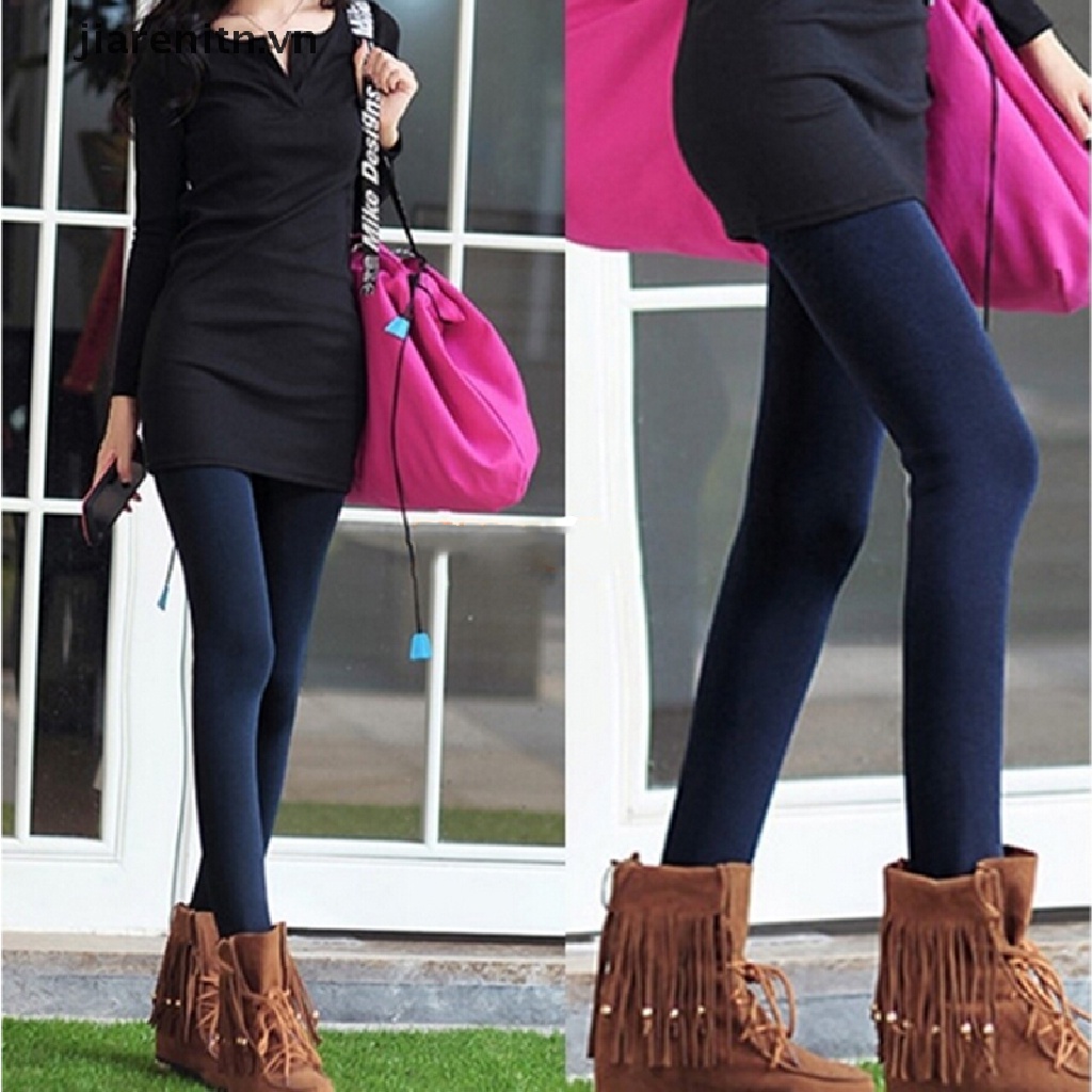 Jiarenitn Quần Legging Dày Giữ Ấm Mùa Đông Lót Lông Cừu Co Giãn 6 Màu Thời Trang vn