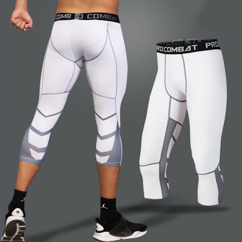 Quần Legging 3 / 4 Co Giãn Ôm Dáng Phong Cách Thể Thao Cho Nam