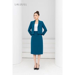 Áo vest dáng suông lửng LALULILL hai lớp chất liệu vải tuýt xi cao cấp màu xanh LAV2275303