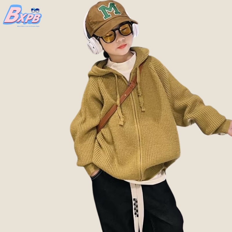 Áo khoác hoodie BXPB có khóa kéo dệt kim phong cách Hàn Quốc thời trang thu đông dành cho trẻ em 3-15 tuổi