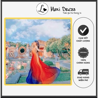  Đầm Maxi Loang Màu Dập Ly Cổ Yếm