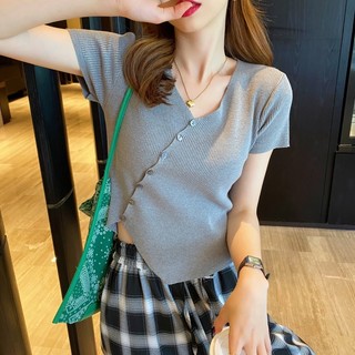 Áo thun nữ ngắn tay mùa xuân-hè cổ chữ V xinh