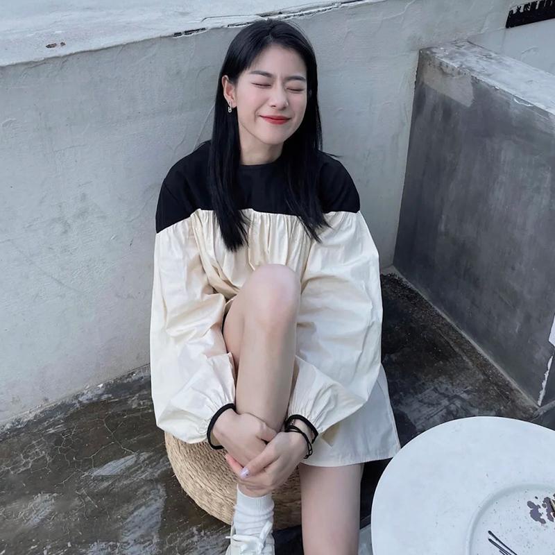Áo Sơ Mi Oversize Màu Sắc Tương Phản Phong Cách retro Dành Cho Nữ