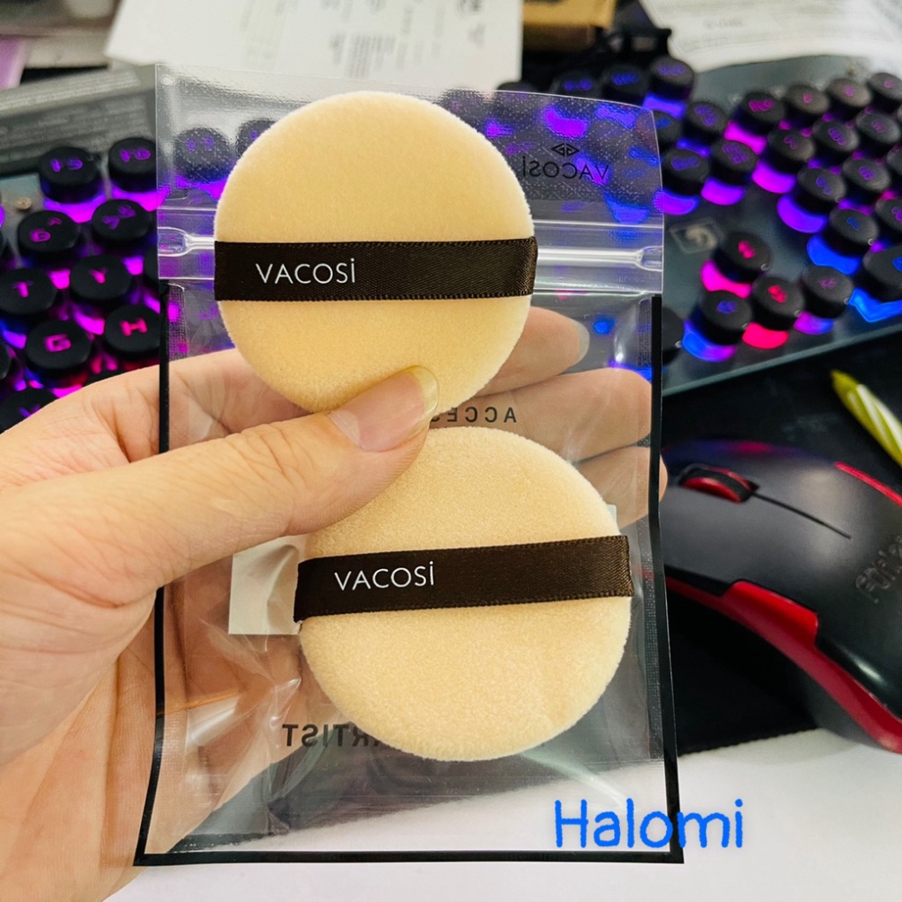Bông phấn phủ Vacosi 2 chiếc siêu mềm mịn bám phấn, set 2 chiếc bông tán phấn VACOSI TRANCI