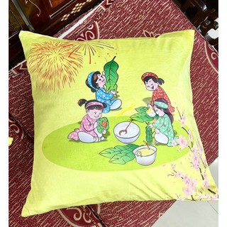 Vỏ gối sofa vàng trang trí Tết, áo gối sofa vàng