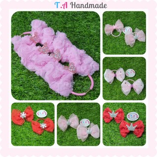 Cột tóc vải nơ ren hoa hồng -1 cặp