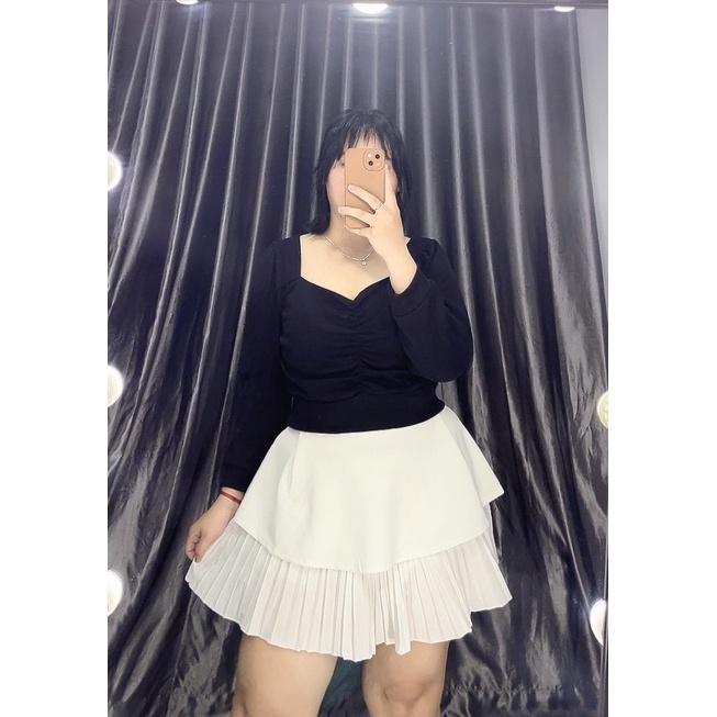 Áo thun nhún giữa ngực tay dài nữ bigsize (Ảnh mẫu chụp tại shop)