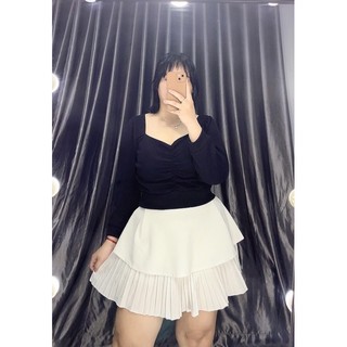 Áo thun nhún giữa ngực tay dài nữ bigsize