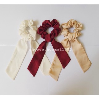 Dây cột tóc thắt nơ trơn dài, brunchy, cột tóc vải Scrunchies