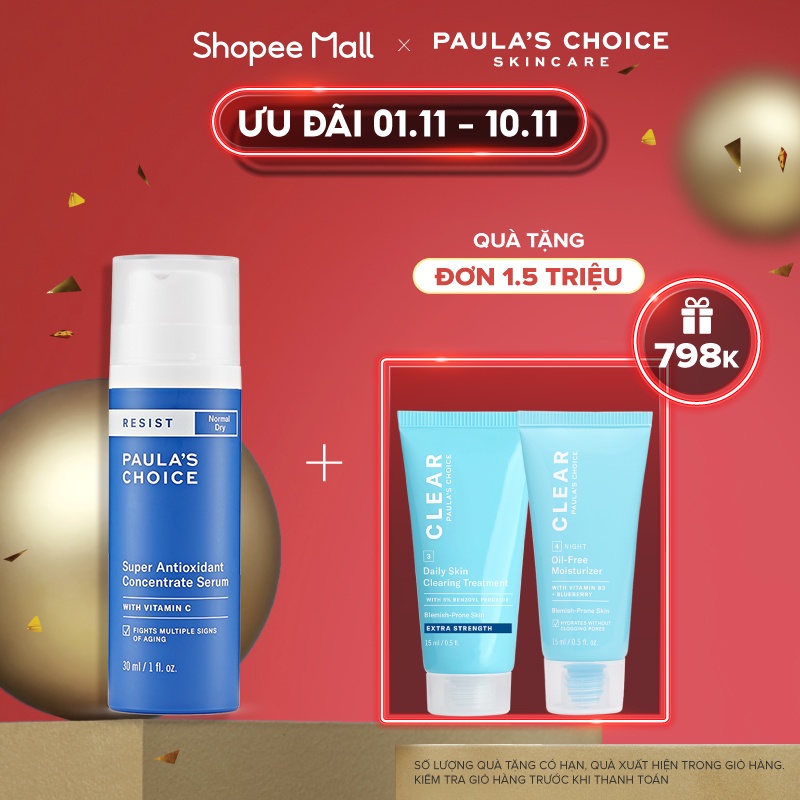 Tinh chất ngăn ngừa lão hóa chuyên sâu cho da khô Paula's Choice Resist Super Antioxidant Concentrate Serum 30ml 7640