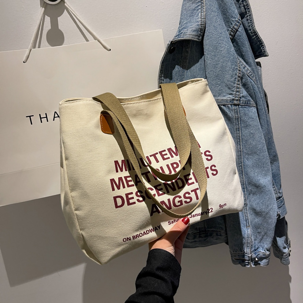 Có thể bán buôn Túi vải đơn giản Thời trang Thông thường  tinh tế mua sắm tote có công suất lớn với tay cầm cho phụ nữ và nam giới Ilikebag Hàng giao ngay
