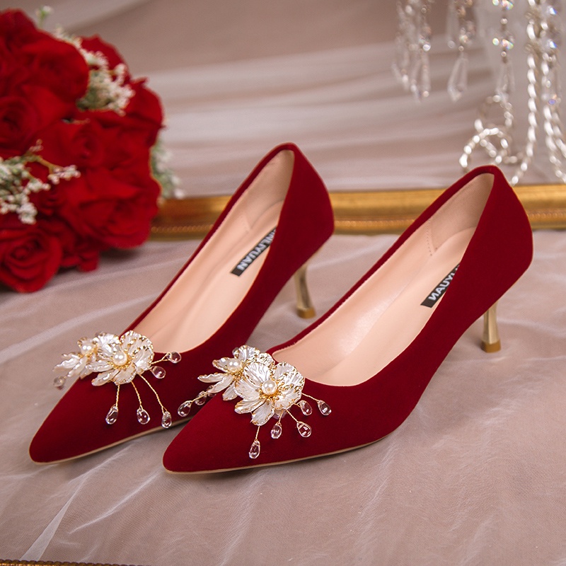 Giày Cao Gót Da Lộn Phong Cách retro Pháp Cho Nữ