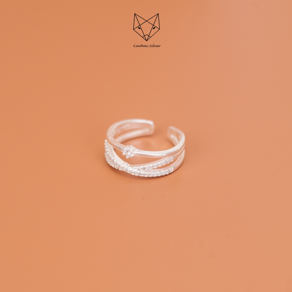 Nhẫn Bạc Ta CaoBac Silver Thiết Kế Ba Sợi Sợi Trơn 2 Sợi Đá Đan Nhau Nhẹ Nhàng Lấp Lánh Độc Lạ Dành Tặng Cho Bạn Gái