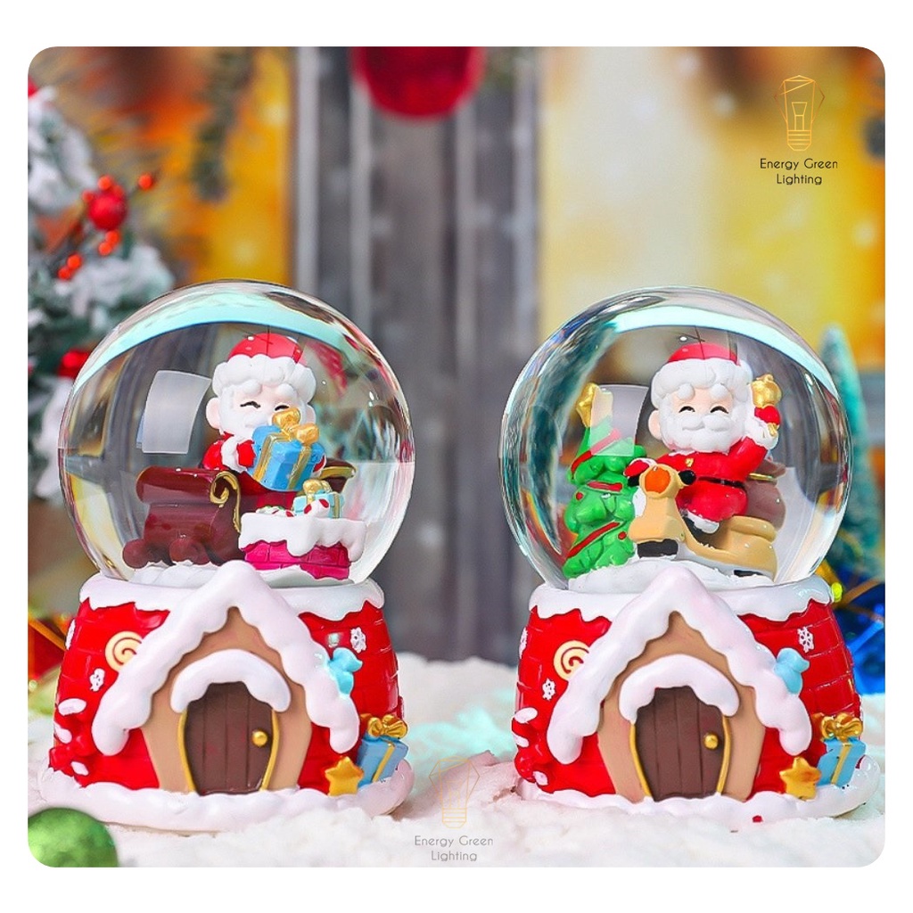 (Quà Tặng Giáng Sinh nhều mẫu) Energy Green Lighting - Quả cầu tuyết phát nhạc ông già noel và chú tuần lộc - có đèn