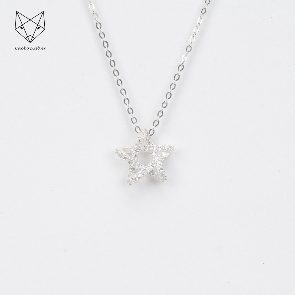 Dây Chuyền Bạc Ta Cao Cấp CaoBac Silver Thiết Kế Sao Xoắn Đính Đá Lấp Lánh Nhẹ Nhàng, Thanh Lịch Cho Các Bạn Gái