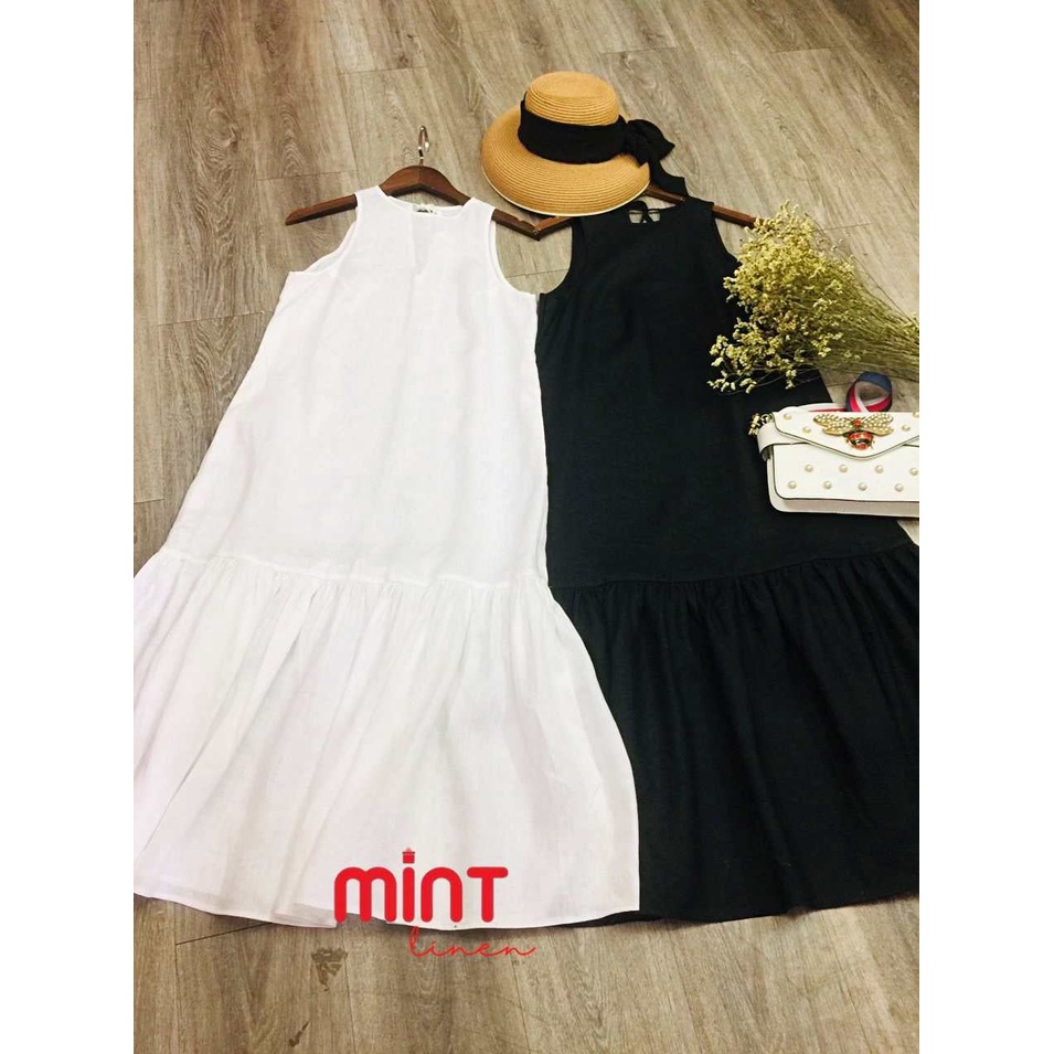 Đầm yếm nữ sát nách Mint Linen Tưng Váy xòe Vintage