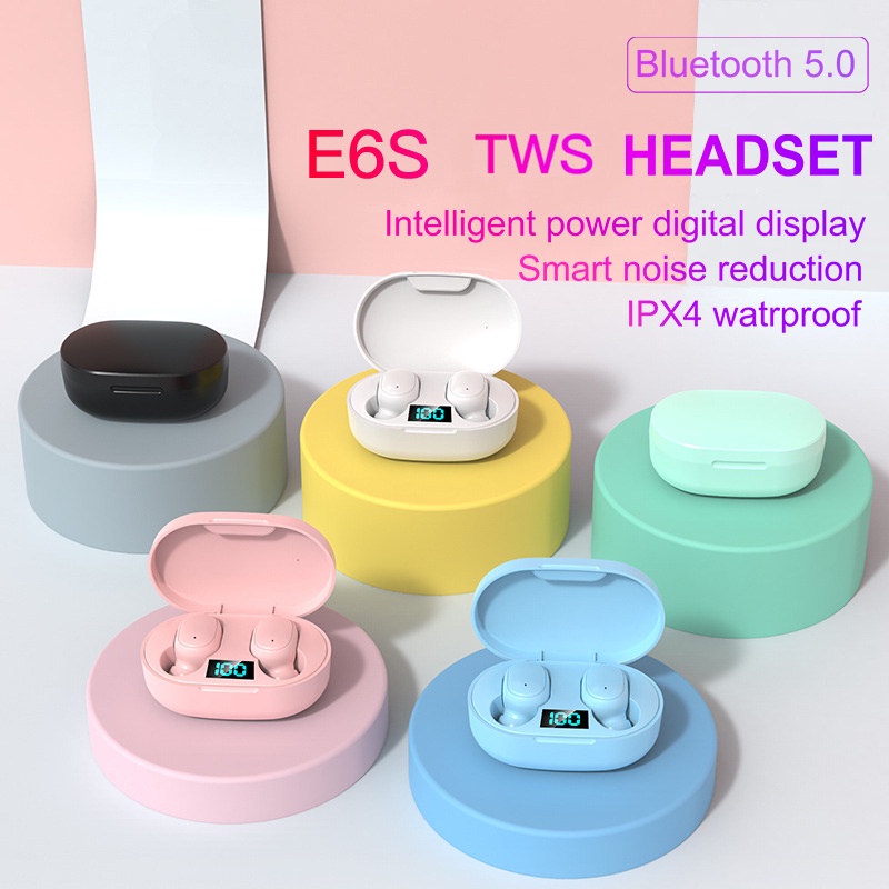 Tai Nghe Nhét Tai Bluetooth Không Dây E6S TWS Có Màn Hình Kỹ Thuật Số Phong Cách Thể Thao Cho Xiaomi iPhone