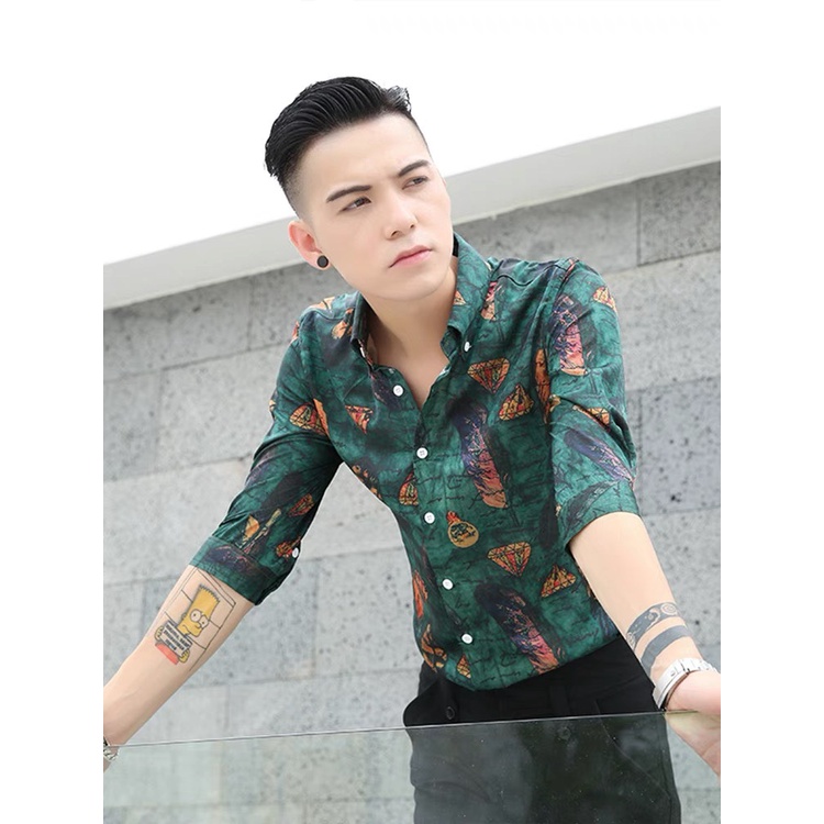 Áo Sơ Mi Hoa Lá Màu Đỏ Xanh Lá Cây Dành Cho Nữ Và Nam