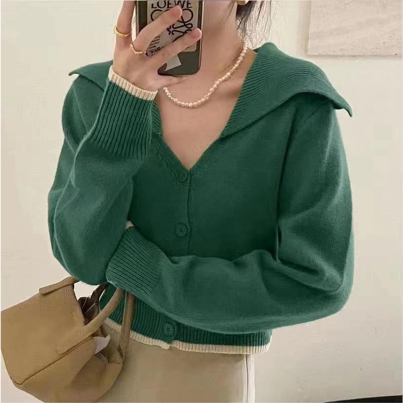 QKOOLE  Áo Croptop Dệt Kim Tay Dài Màu Sắc Đơn Giản Cho Nữ