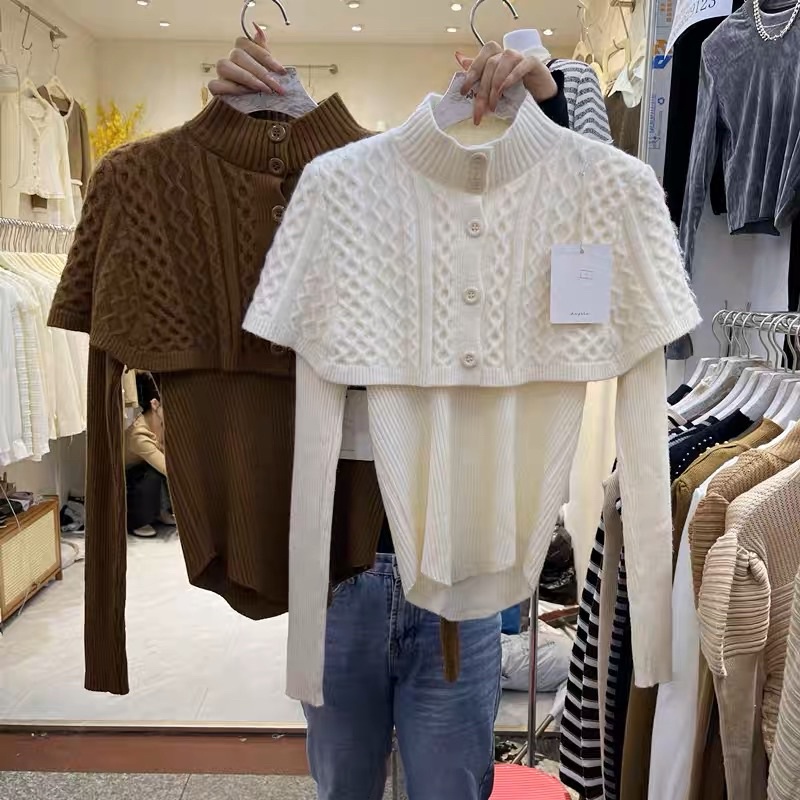 Set áo choàng len và áo len cổ tim body hàng quảng châu GNCM