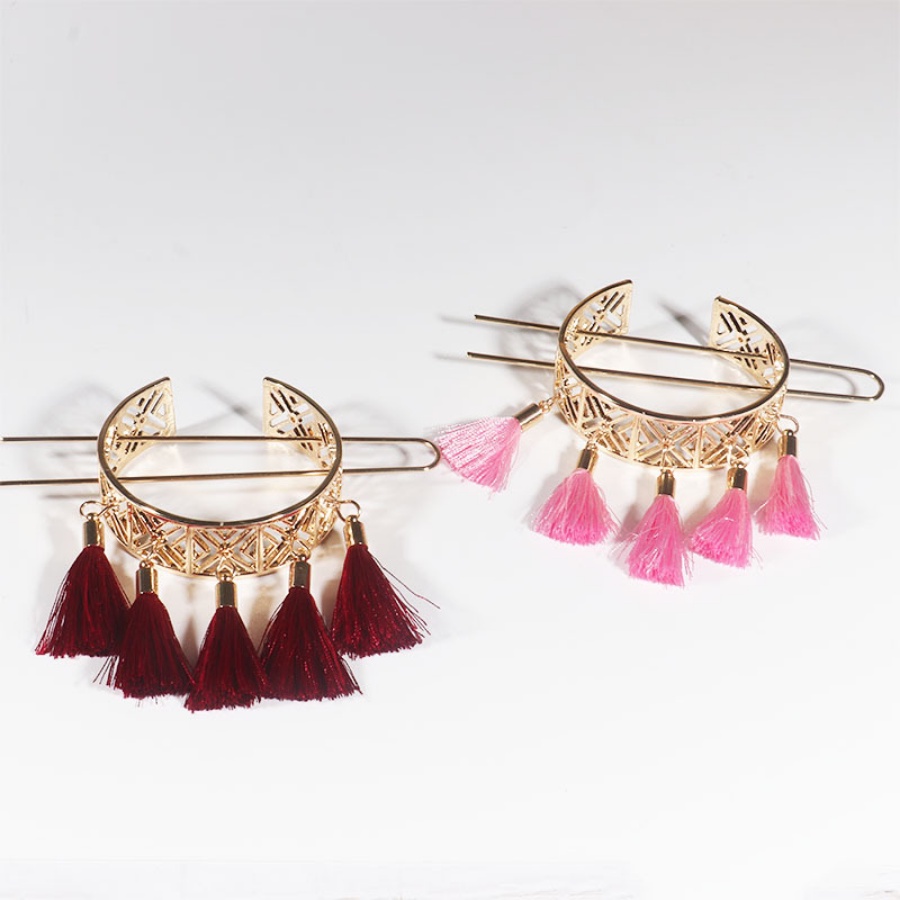 Kẹp Tóc Kim Loại Thiết Kế Tua Rua Phong Cách Retro